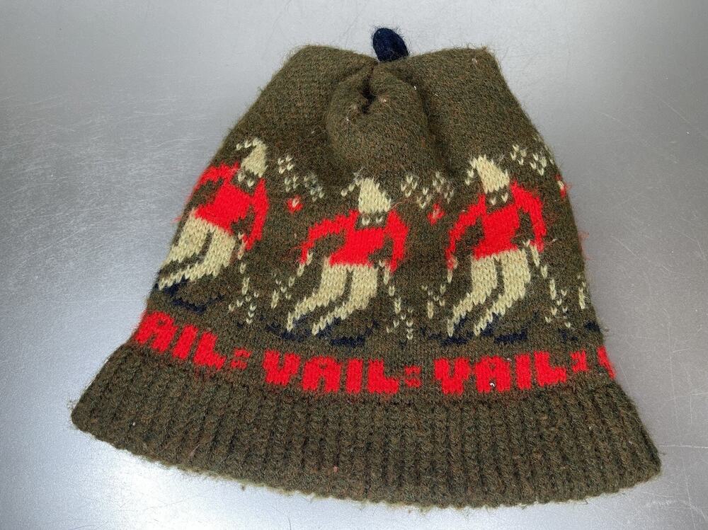 VINTAGE Knit VAIL Colorado STOCKING HAT CAP SNOW SKIING SKI Retro